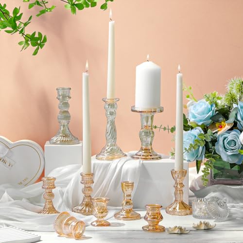 30Pcs Gold Glass Taper Candle Holders Assorted Sizes Elegant Decor