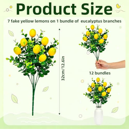 Artificial Lemon Branches Set - Realistic Faux Lemon Decor, 12 Pack