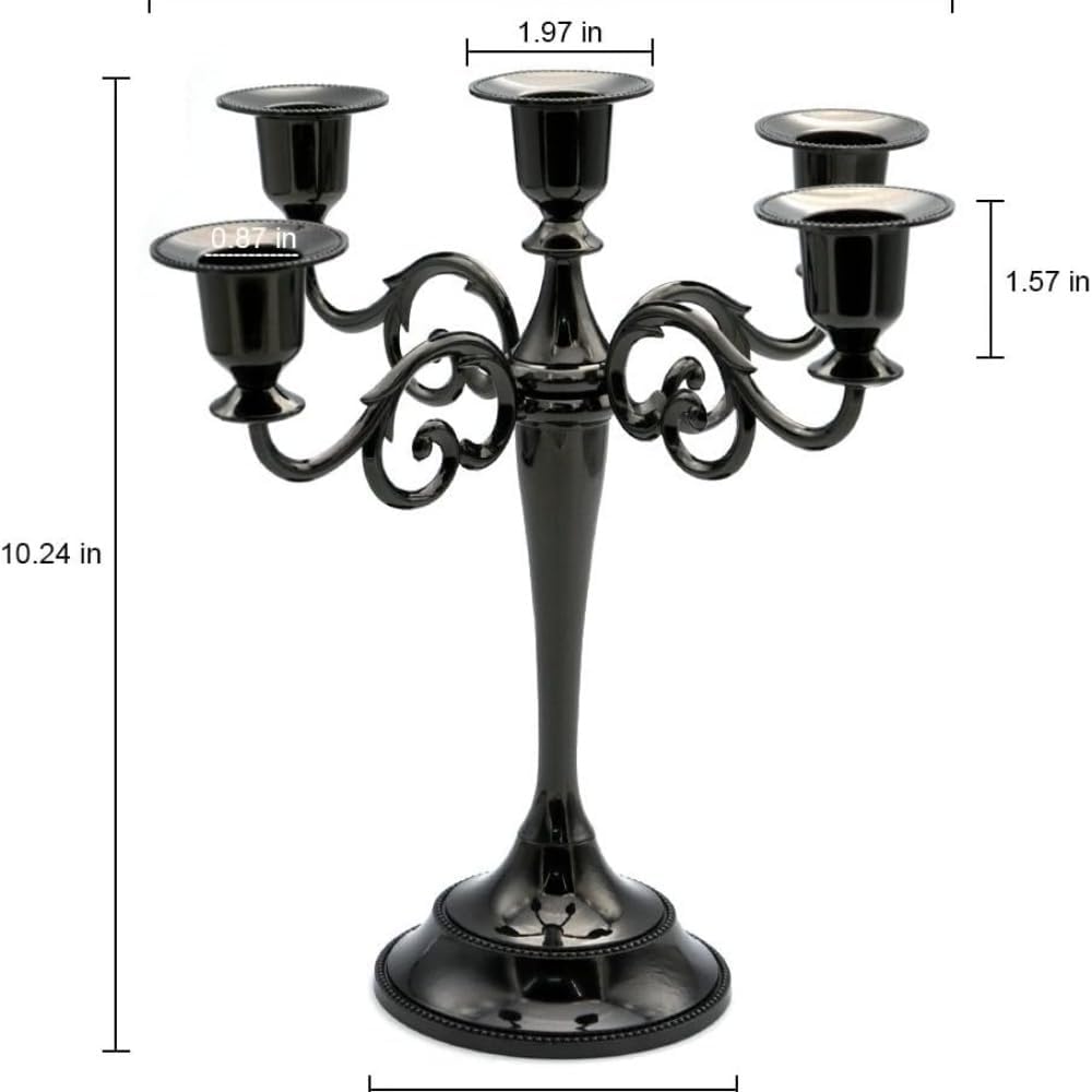 Skiennix Black Candelabra Candle Holders - 10.6-Inch Tall for Pillar & Taper Candles | Easy Assembly Halloween Decor