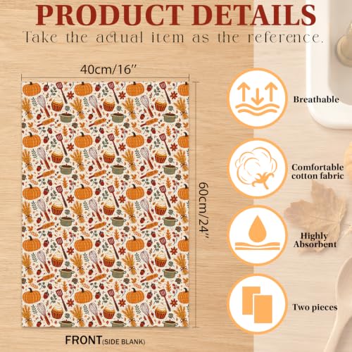 Fall Baking Kitchen Towels Set of 2 - Pumpkin Plaid Dish Towels - Pumpkin Baking Variation