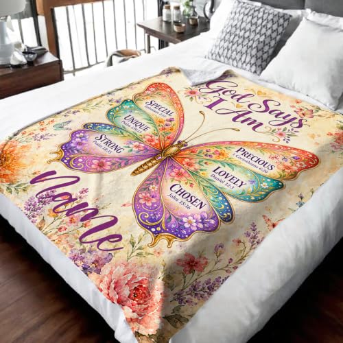 Rose Pink Custom Butterfly Blanket for Girls Women - Christian Religious Throw 4 Sizes