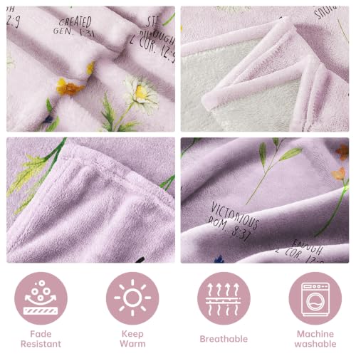 Christian Blanket for Women - Floral Design & Uplifting Scripture, 50x60 Inches, Purple