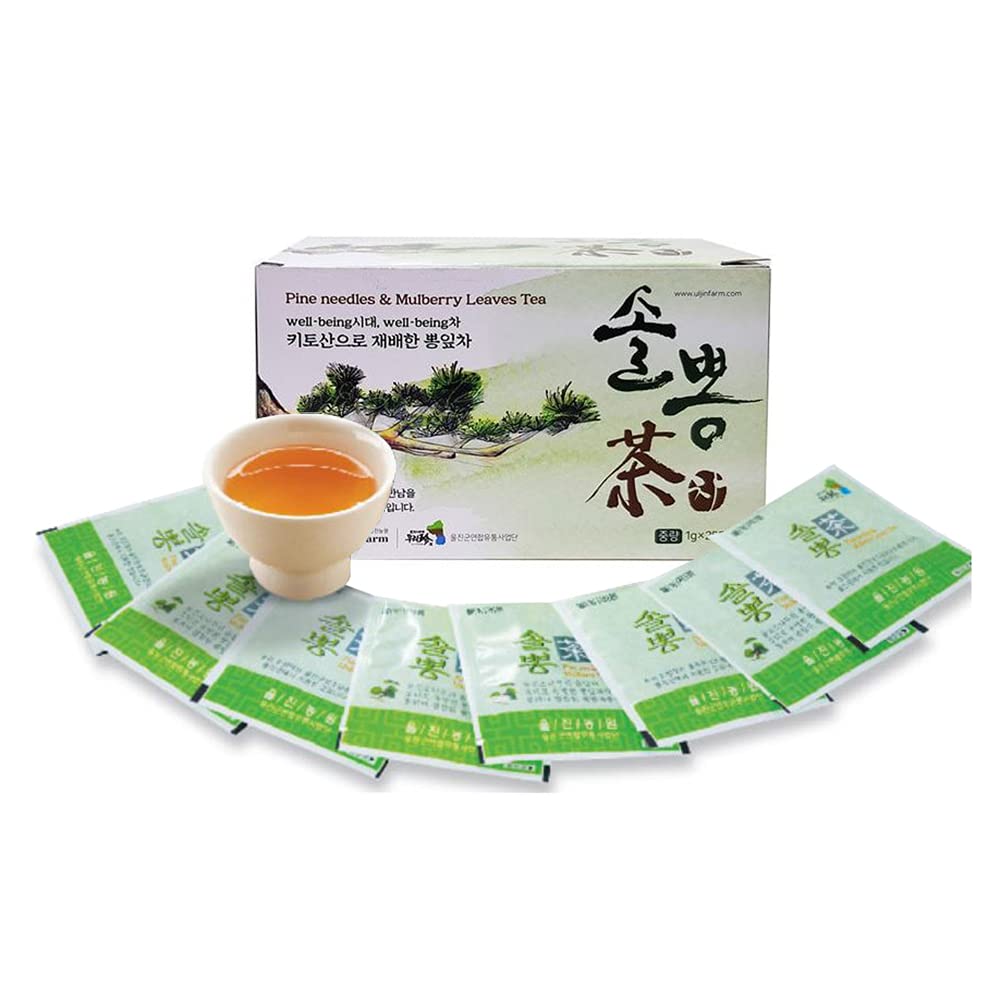 [Uljin Farm] Pine Needles & Mulberry Leaves Tea 0.04oz/1g × 25 Tea Bags (Pack of 1) Eco Wellness K-Food, Korean Herb Leaves