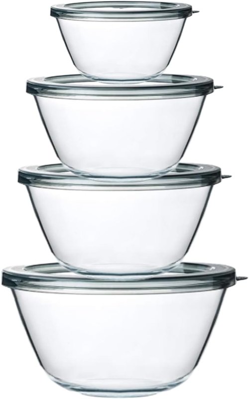 M MCIRCO Glass Mixing Bowls - 4-Pack Nesting Bowls Set for Meal Prep & Food Storage | BPA-Free, 0.8-4.8 Qt