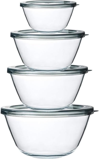 M MCIRCO Glass Mixing Bowls - 4-Pack Nesting Bowls Set for Meal Prep & Food Storage | BPA-Free, 0.8-4.8 Qt