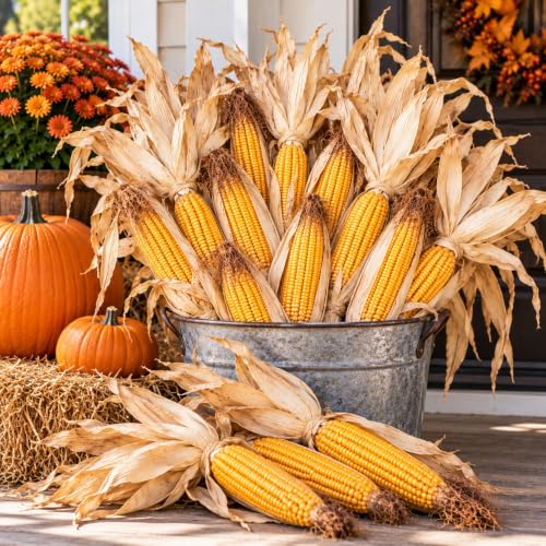 CZ Grain 6 Dried Yellow Corn on the Cob with Husks for Fall Decor – Farmhouse Harvest Display
