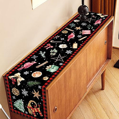 Yule Table Runner 13x72 Inches Christmas Holiday Rustic Linen Decor