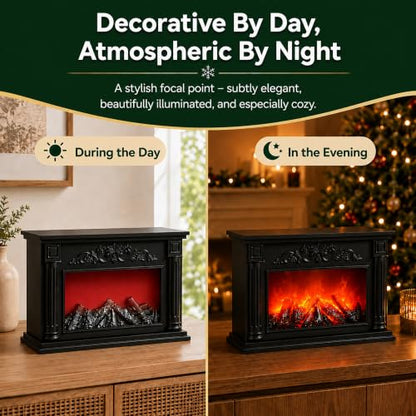 Black LED Fireplace with Flame Effect, Decorative Electric Fire Lamp