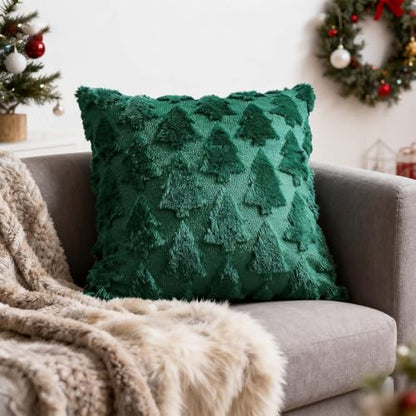 Christmas Tree Pillow Cover 18x18 Dark Green with Tree Design - Variation of Christmas-Green Tree