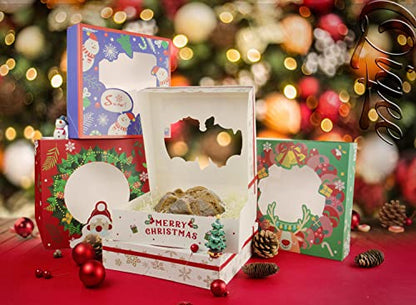 Christmas Pie Boxes with Window 10x10x2.5 Inch - 12 Pack Cookie Bakery Boxes - Holiday Gift Packaging
