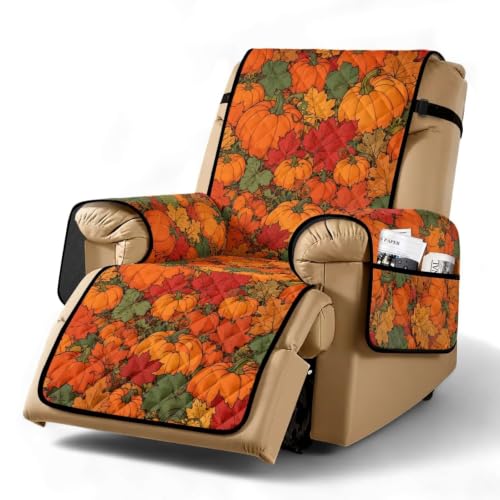 Fall Pumpkin Maple Leaf Recliner Chair Cover Non Slip Washable Decor