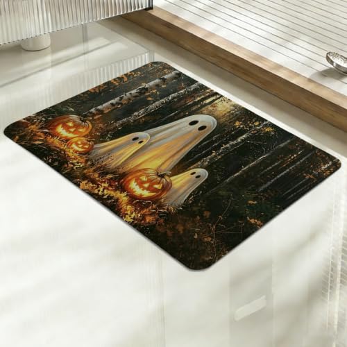 Rustic Halloween Bathroom Mat - Vintage Forest Ghost with Jungle Ghost Variation