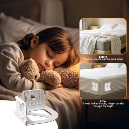 Bed Sheet Clips for Corners - Snap-Lock Mattress Grippers (4 Pack)