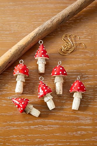 Estmy 6pcs Red Mushroom Christmas Ornaments - Woodland Holiday Decor with Hooks
