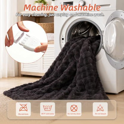 Electric Heated Blanket 50x60 Cozy Bubble Flannel Throw for Couch & Bed