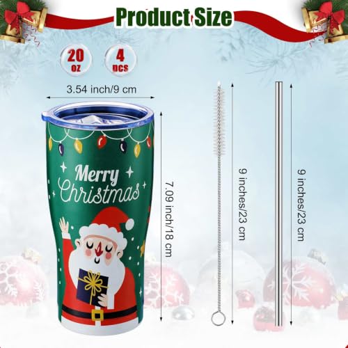 Penguin Christmas Tumblers Set - 20oz Insulated Travel Mugs with Lids & Straws