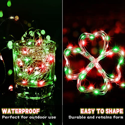 Battery Operated LED Fairy String Lights 16.4FT Red & Green Christmas Decor