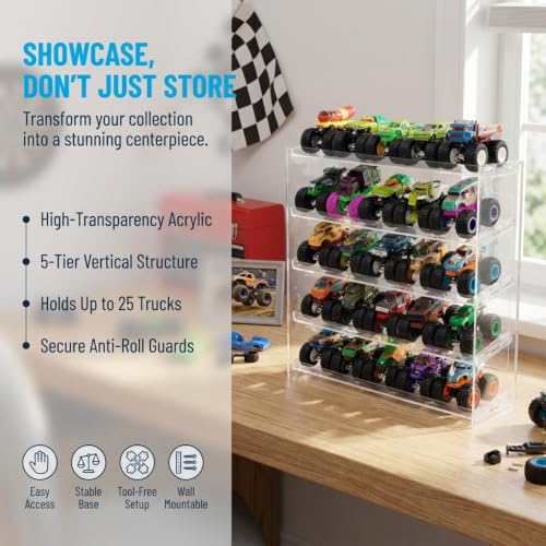 Monster Trucks Display Case for 1:64 Scale Toy Storage Organizer Shelf