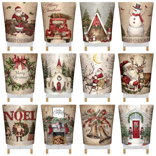 Christmas Snowman Chair Covers 12 Pack - Winter Holiday Slipcovers for Dining Chairs