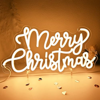 Warm Merry Christmas LED Neon Light Sign - Wall & Window Decor, 15.75x8.3 Inches