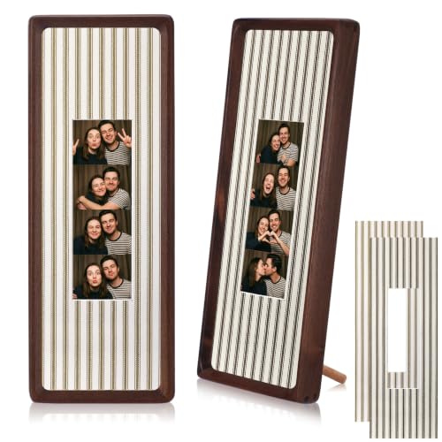 2 Pcs 12x6 Inch Photo Booth Frames with Mat for Photo Strips - Walnut Wood