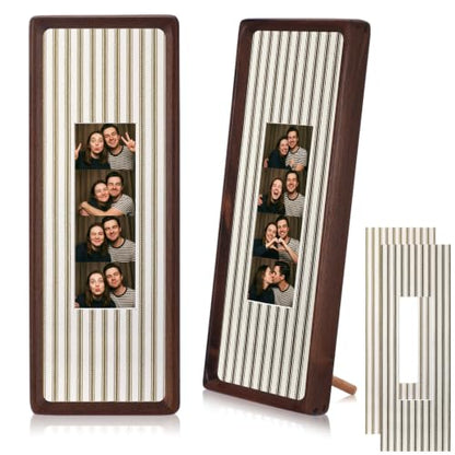 2 Pcs 12x6 Inch Photo Booth Frames with Mat for Photo Strips - Walnut Wood