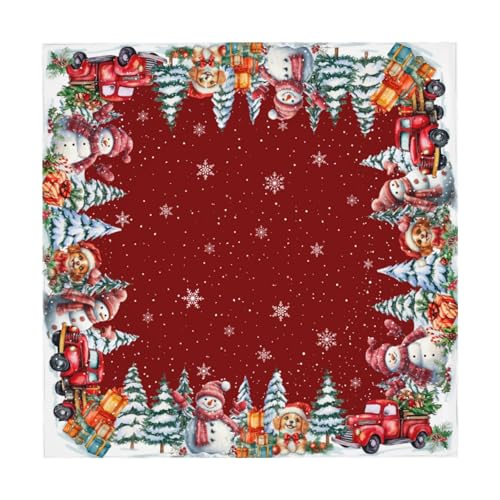 Christmas Square Tablecloth 52x52 Inch Red Snowman Holiday Decor for Dining