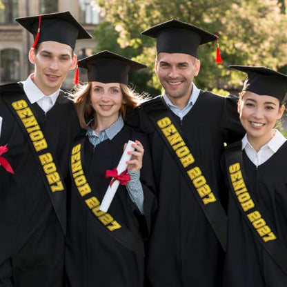 10pcs Black Satin Sashes for Graduation Senior 2027 with Gold Glitter Letters