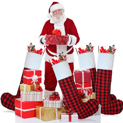 Giant Christmas Stockings Set of 4 - 43 Inch Felt & Buffalo Plaid Holiday Decor