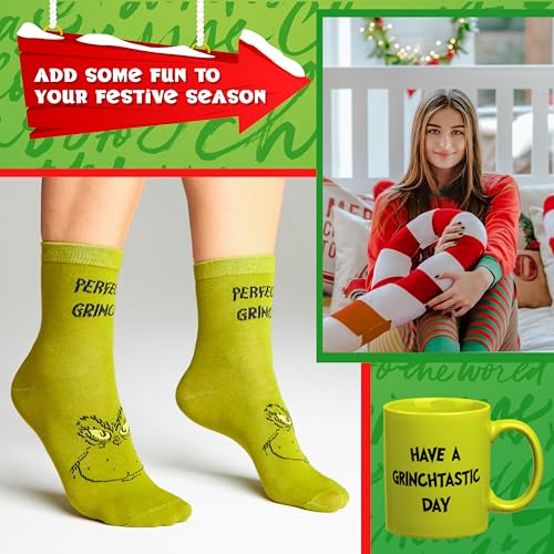 Grinch Mug and Christmas Socks Gift Set for Women & Teens - Holiday Novelty