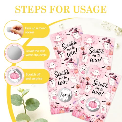 Pink Ghost Halloween Party Scratch Off Cards - 50 Pack, Variation Pink009