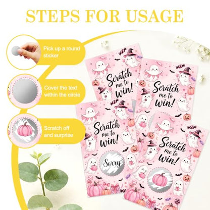 Pink Ghost Halloween Party Scratch Off Cards - 50 Pack, Variation Pink009