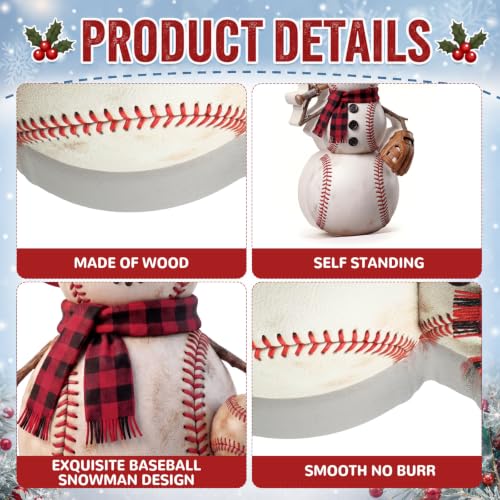 3 Pcs Baseball Snowman Christmas Figurines - Farmhouse Holiday Decor