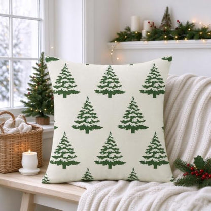 Christmas Green Tree Pillow Covers 18x18 Set of 2 - Winter Holiday Decor