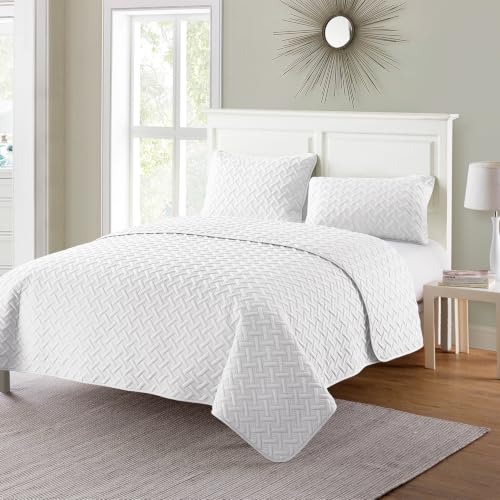 Nina Basketweave 2-Piece Twin Bedding Set - White, Textured Microfiber Quilt & Pillow Sham, Version 2026