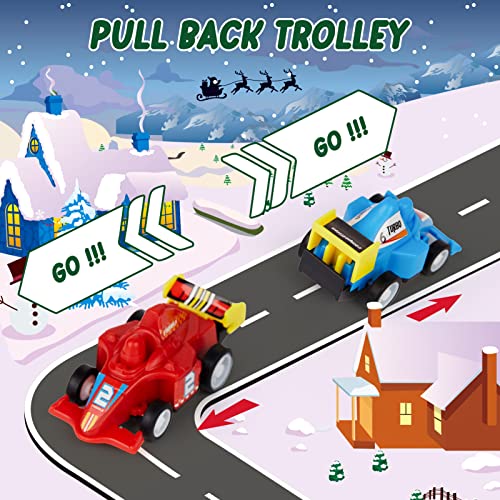 Christmas Advent Calendar with 24 Pull Back Cars - Holiday Countdown Toy for Kids