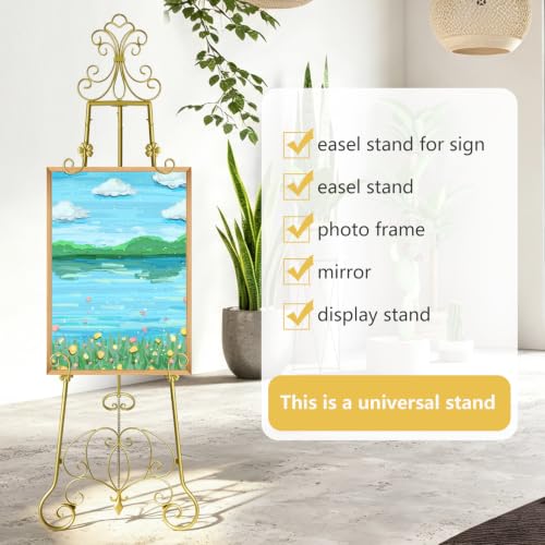 58-Inch Gold Fleur-de-Lis Floor Easel Stand for Sign Display - Heavy Duty Metal