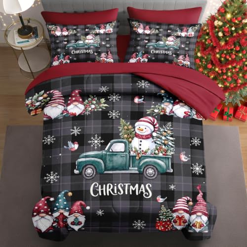 WeCozy Queen Christmas Snowman Comforter Bedding Set with Sheets - Gnomes Variation