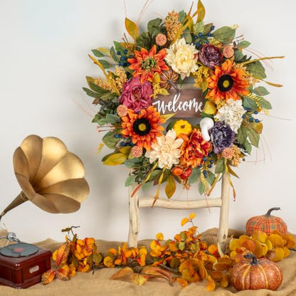 Fall Welcome Wreath - Vibrant Autumn Harvest Decor for Front Door