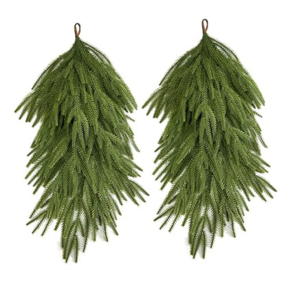 Christmas Teardrop Swag for Front Door - 25 Inch Faux Pine Needle Wreath - Oval/2
