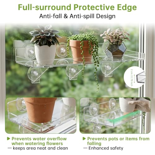 3 Pack Acrylic Window Plant Shelves with Suction Cups - Heavy Duty Indoor Garden Racks