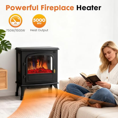 26-Inch Electric Fireplace Heater with Realistic Flame Effect, Freestanding Indoor Stove