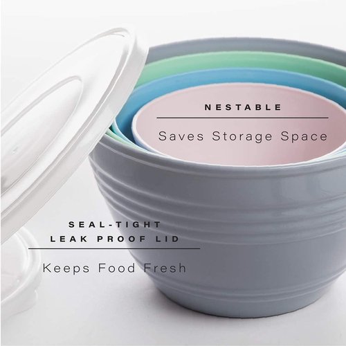BINO Mixing Bowl Set - Versatile Plastic Bowls for Kitchen Mixing & Serving | 4-Piece Set with Lids