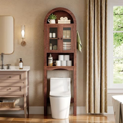 Over-the-Toilet Bathroom Storage Cabinet with Acrylic Doors - Walnut Finish