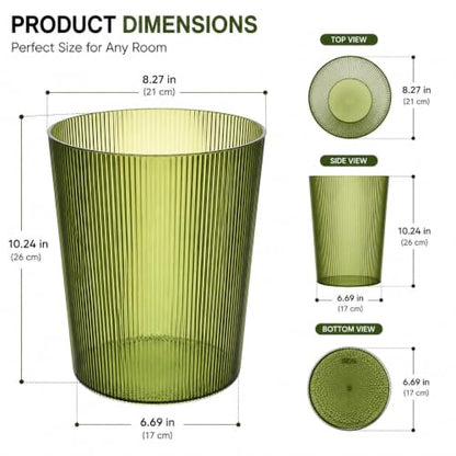 Green Transparent Trash Can - 2 Gallon Slim Plastic Wastebasket for Bathroom & Office