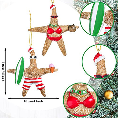 Christmas Starfish Hanging Ornaments Set for Tree and Decor - 4 Pieces
