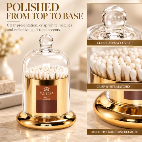 Decorative Match Holder Jar with Clear Dome and Gold-Tone Base