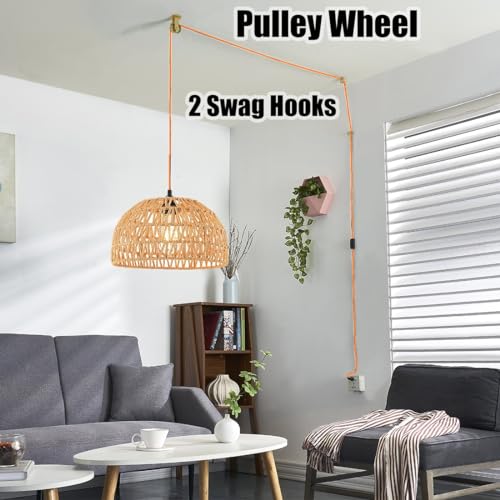 Gold Pulley Wheel for Pendant Lights & Ceiling Fans, Swag Hook Kit