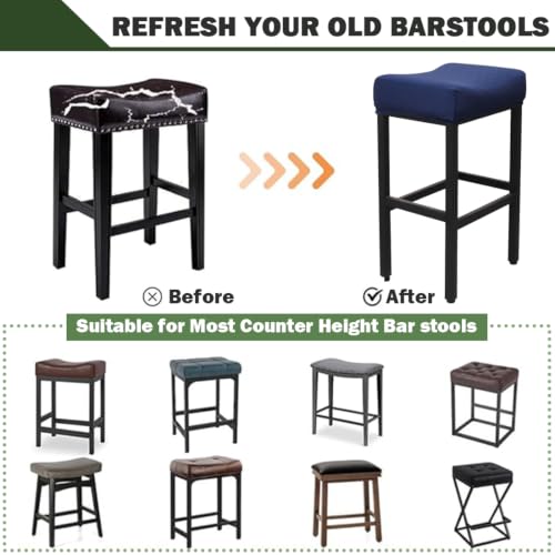Navy Blue Rectangular Stretch Bar Stool Covers Set of 2 - Washable Slipcovers for Counter Height Chairs