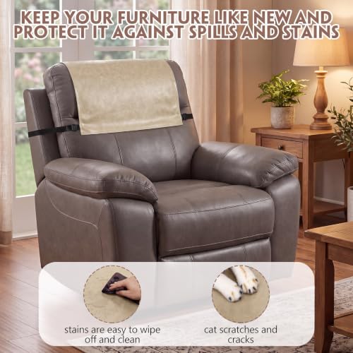 Beige Non Slip Recliner Headrest Cover 17x27 Inch Waterproof Leather Protector